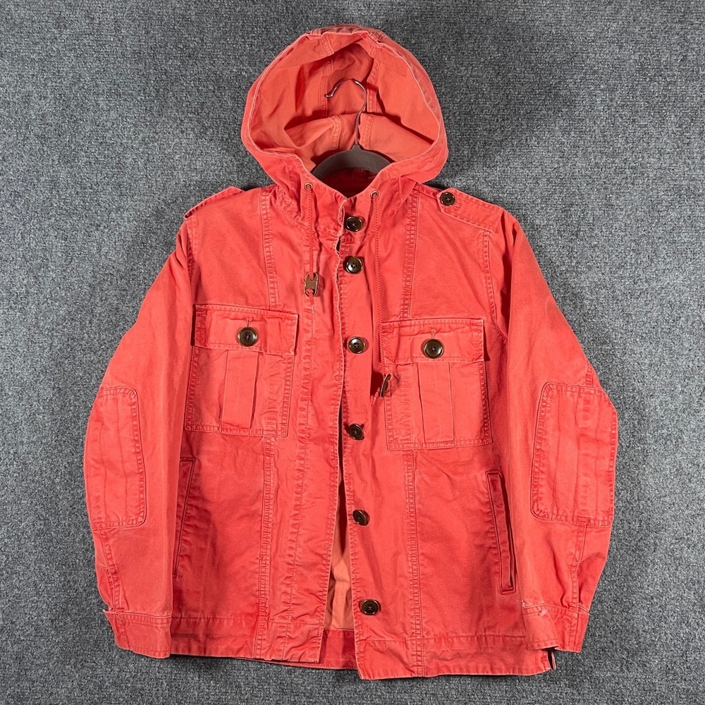 J Crew Fatigue Cargo Cotton Military Jacket Coral Orange Womens Size Petite XS
